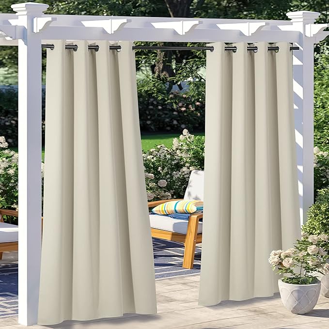 NICETOWN 2 Panels Weighted Patio Outdoor Curtains 95 inch Length, Home Fashio...