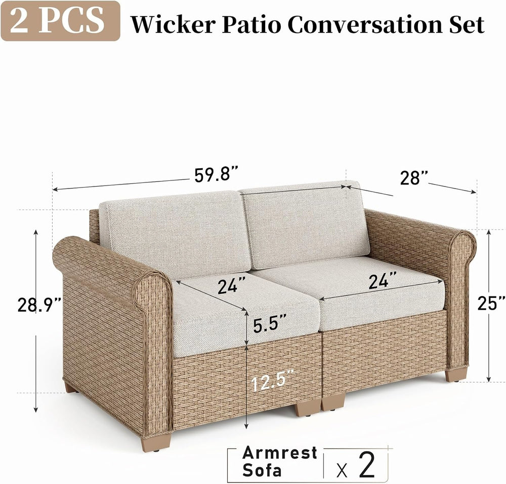 HERA'S HOUSE 2-Piece Wicker Patio Sectional Set, 2-Seat, Modular Design