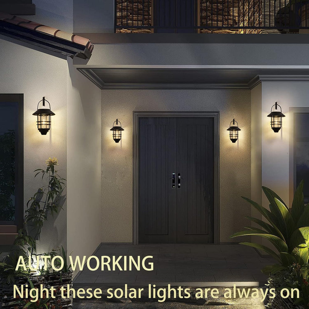 2 Pack Solar Lanterns Outdoor, Hanging Solar Lights for Outside Glass Metal w...