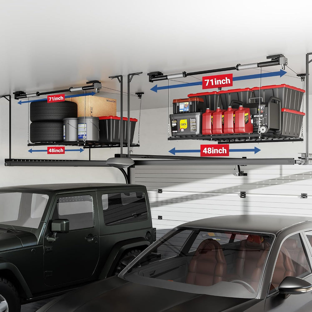 FLEXIMOUNTS Garage Lifting Metal Rack, 4x4 Ft Overhead Garage Storage Racks, ...