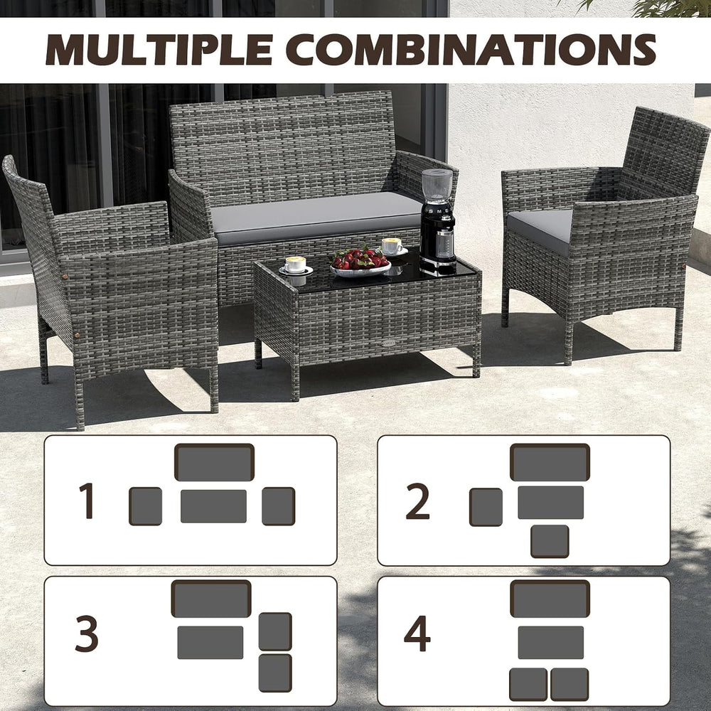 RELAX4LIFE 4-Piece Patio Furniture Set - Rattan Outdoor Conversation Bistro S...