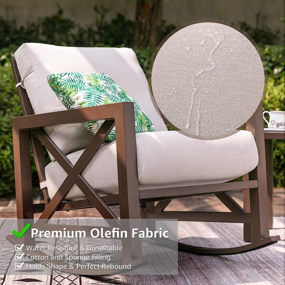 NATURAL EXPRESSIONS 3 Piece Patio Rocking Bistro Set, 6.5'' Thick Cus...