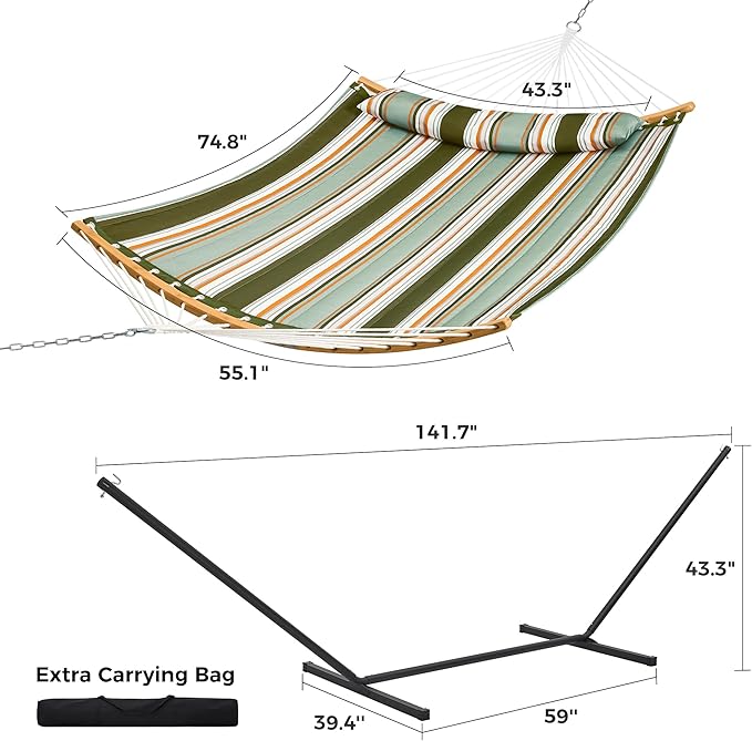 SUPERJARE Hammock with Stand, 2 Person Heavy Duty Hammock with Padded Cotton,...