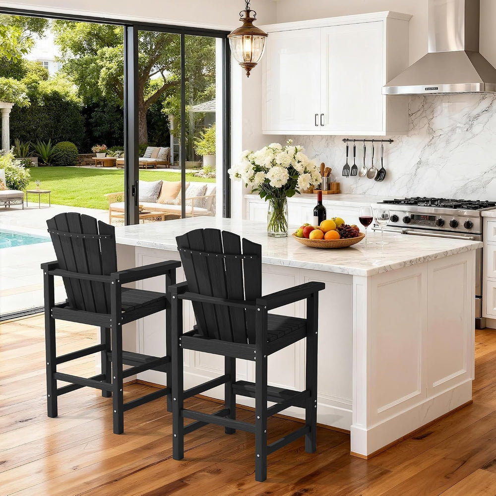 KINGYES Tall Adirondack Chair Set of 2 with Double Connecting Trays, Black