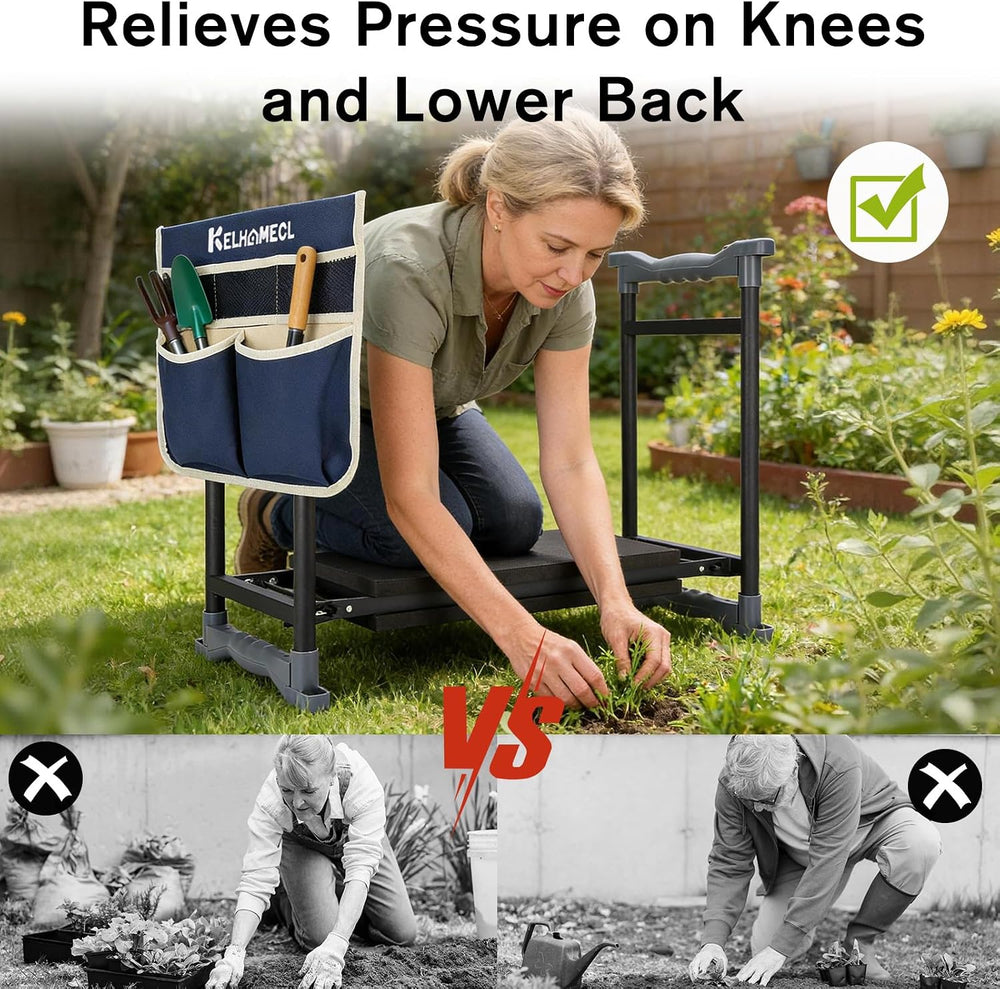 Garden Kneeler and Seat with Umbrella,Heavy Duty Gardening Bench and Stool