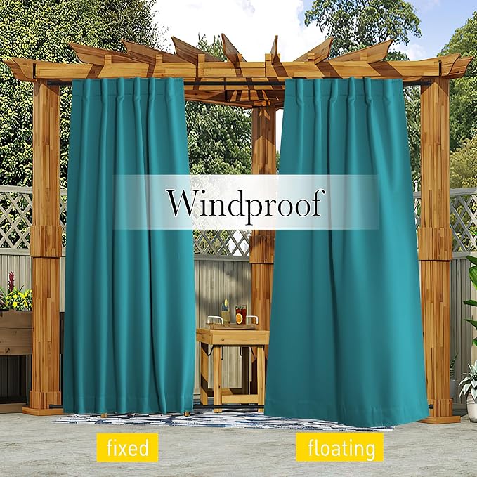NICETOWN 2 Panels Outdoor Curtains Waterproof Pocket & Back Tab on Top &a...