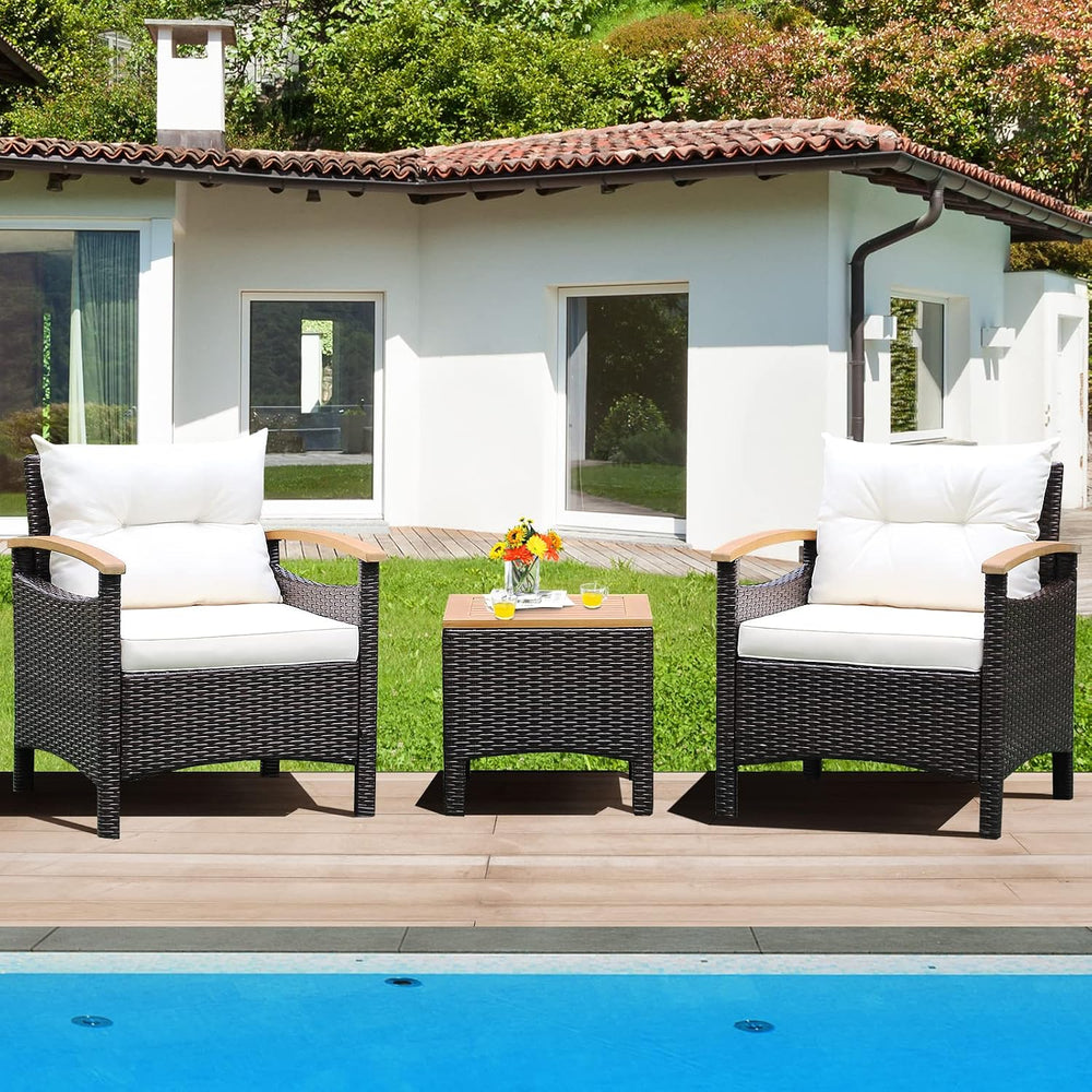 Tangkula 3-Piece Patio Furniture Set, Patiojoy Outdoor Rattan Sofa Set with C...