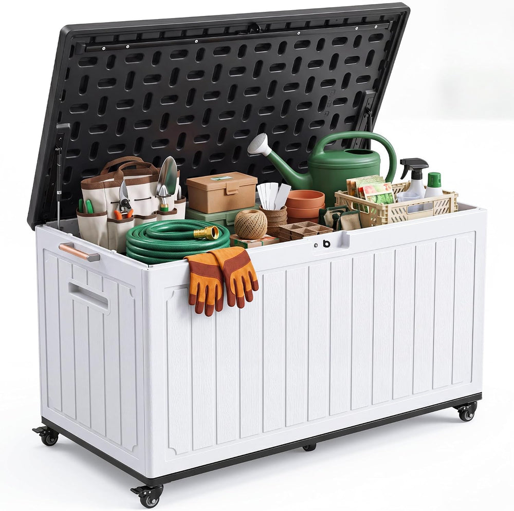 YITAHOME 90 Gallon Outdoor Storage Box with 6 Swivel Wheels & Dual Wooden