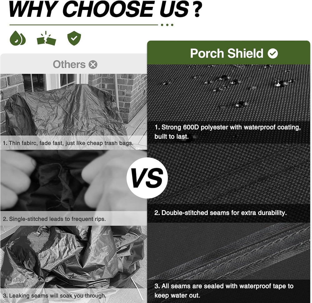 Porch Shield Waterproof Outdoor Sofa Cover 77W x 35D x 35H inch, Black