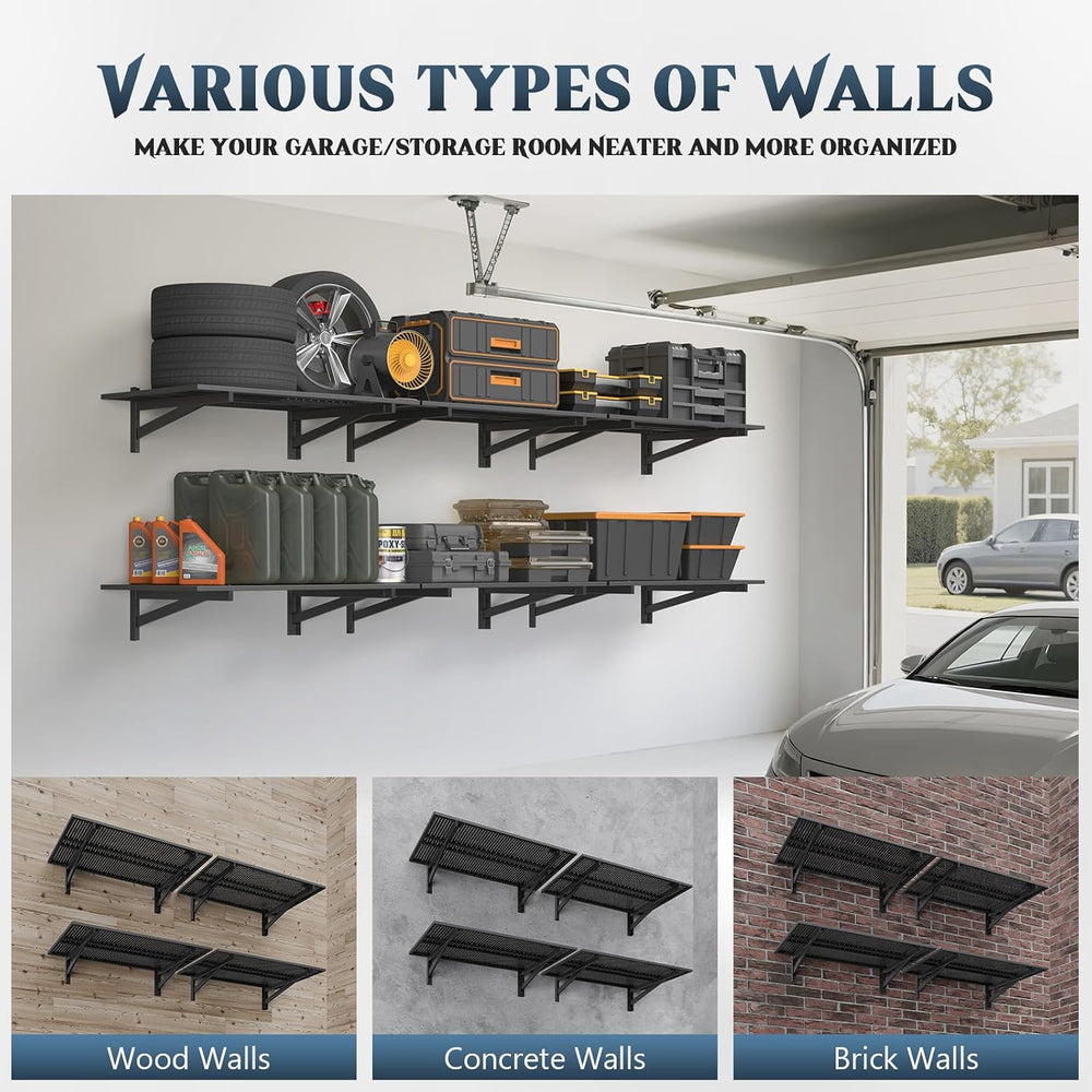 Jusgym 4 Pack Garage Shelving Wall Mounted, 2x3ft, 1400LBS Integrated Grid