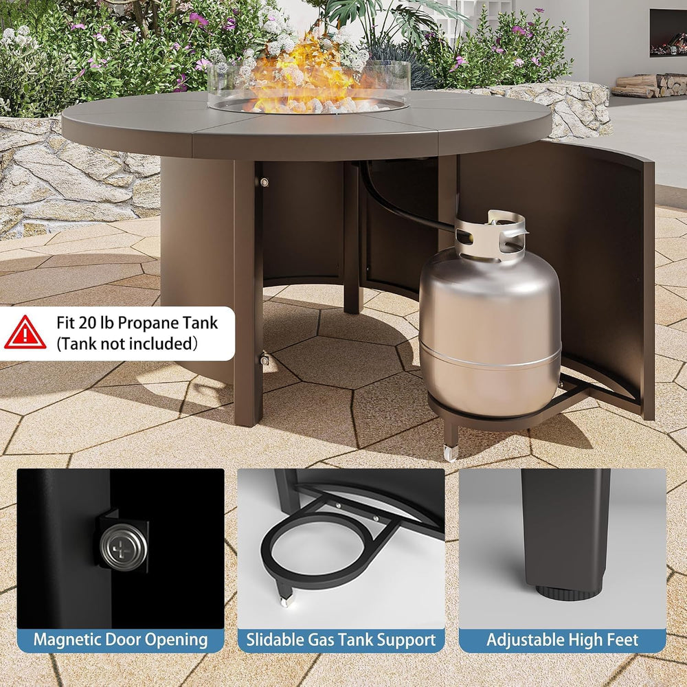 7 Pieces Outdoor Patio Furniture Set with 48" 55000 BTU Round Propane Fi...