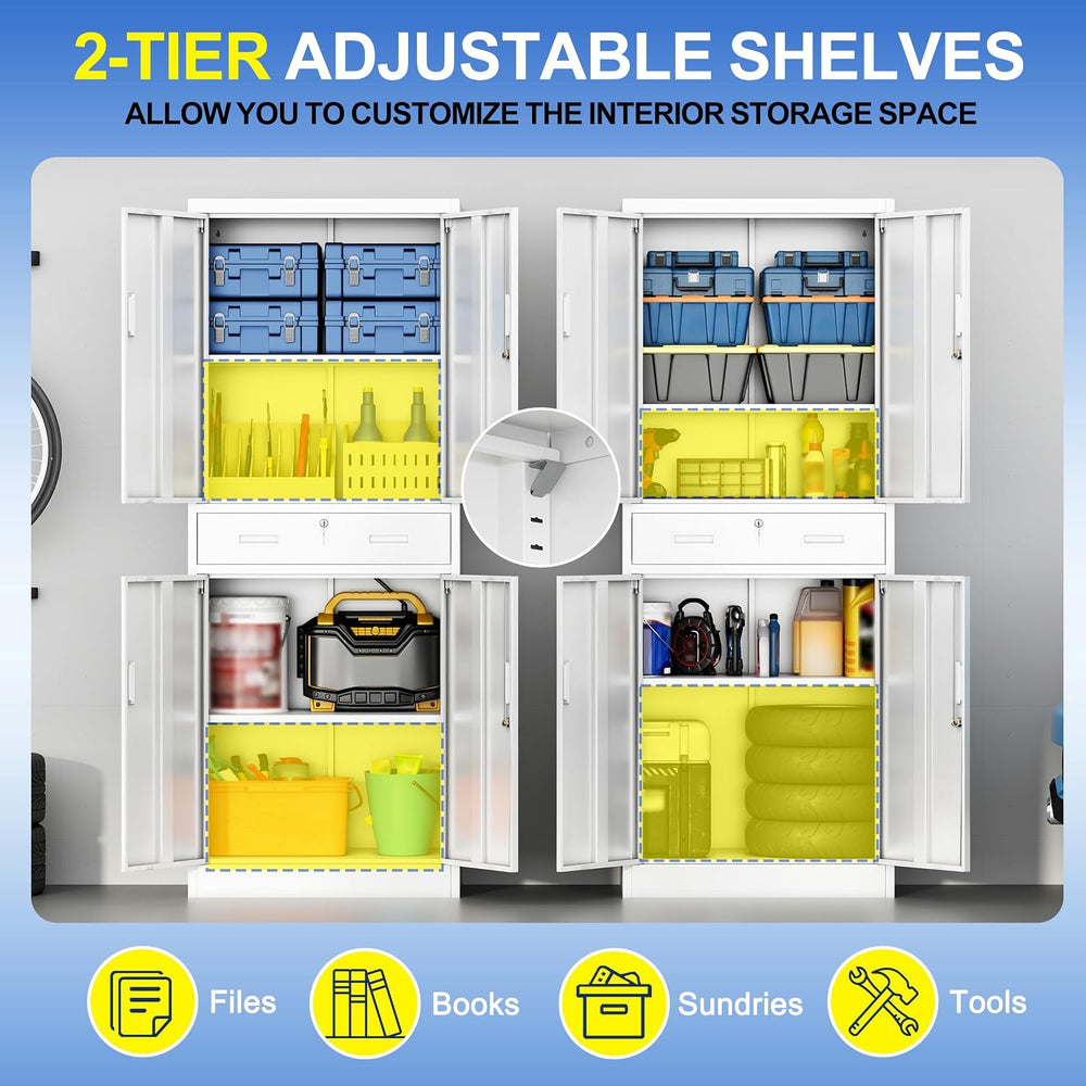 CJF 71" H Tall Metal Storage Cabinet with Drawer, Locking Garage Cabinet...