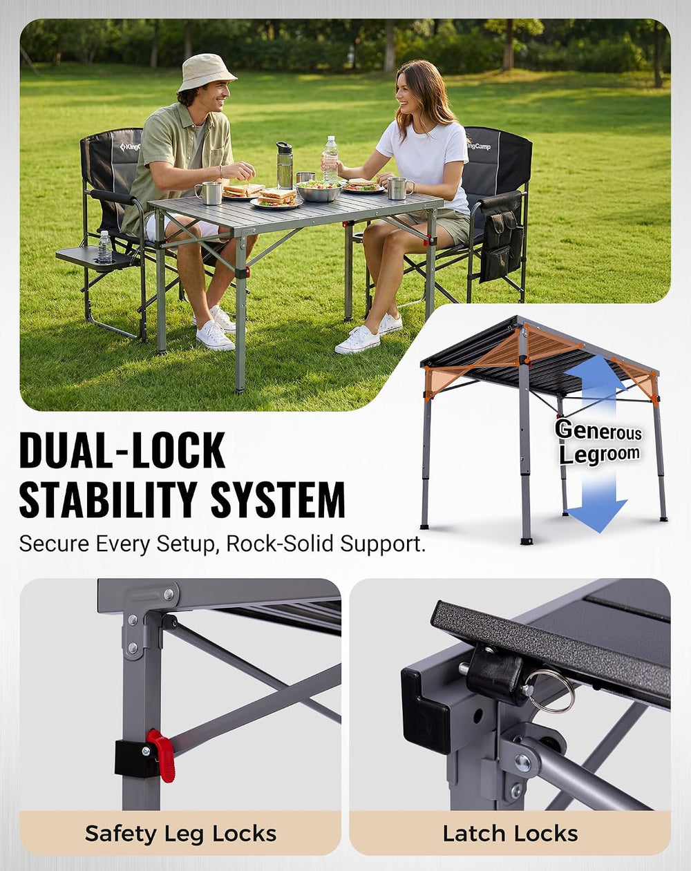 KingCamp 265lbs Adjustable Camping Table Foldable, Aluminum Camp Table