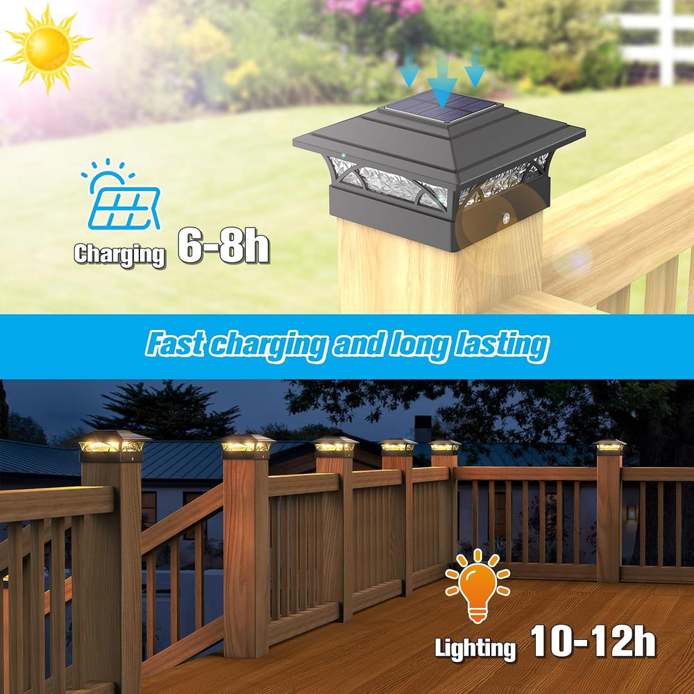 JOFIOS Post Cap Lights Outdoor 12pack, Black Deck Fence Post Lights Solar Pow...