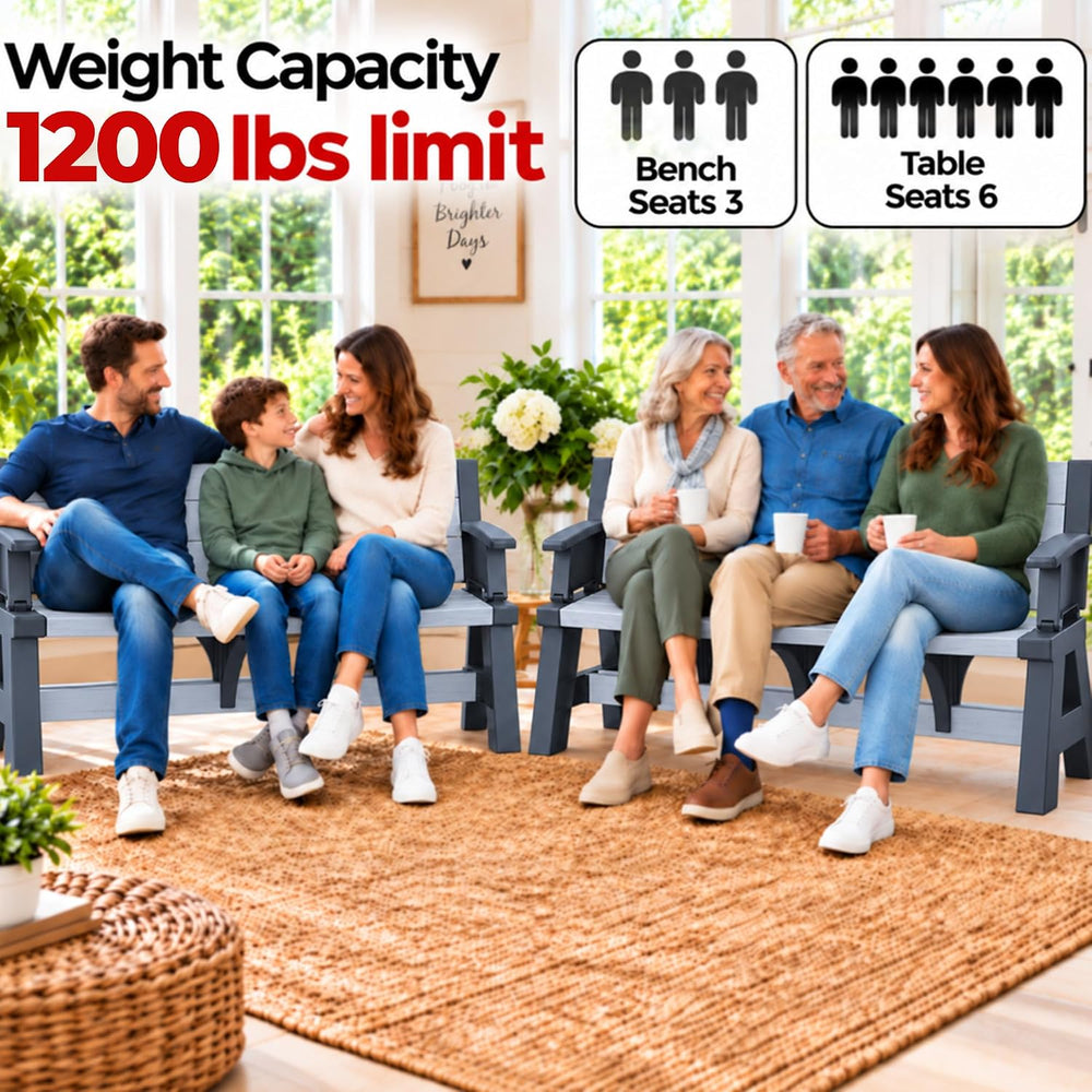 2-in-1 Outdoor Bench & Folding Picnic Table, Convertible