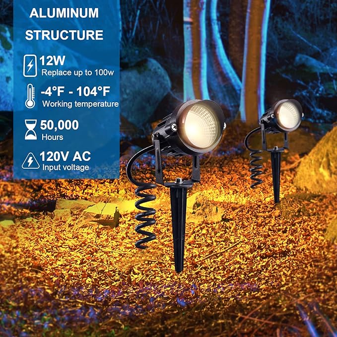 SUNVIE 120V Spot Lights Outdoor LED Landscape Lighting 12W AC Spotlights for ...