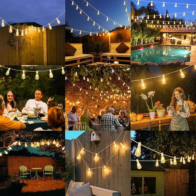 Brightever LED Outdoor String Lights,100FT Patio Lights with 52 Shatterproof ...