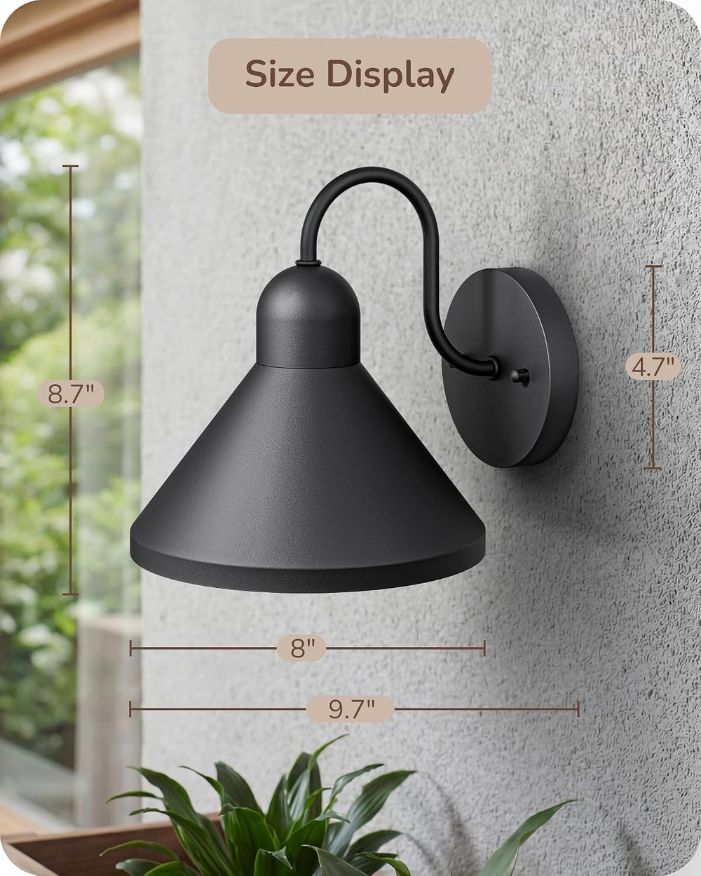 EDISHINE 8IN Gooseneck Barn Outdoor Wall Light, Farmhouse Porch Light