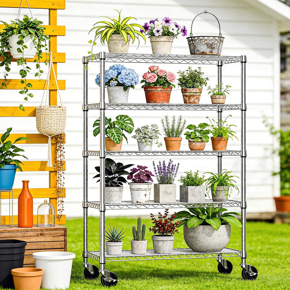 IZEUK 5-Tier Storage Shelving Unit with Wheels, Adjustable Heavy Duty Steel W...