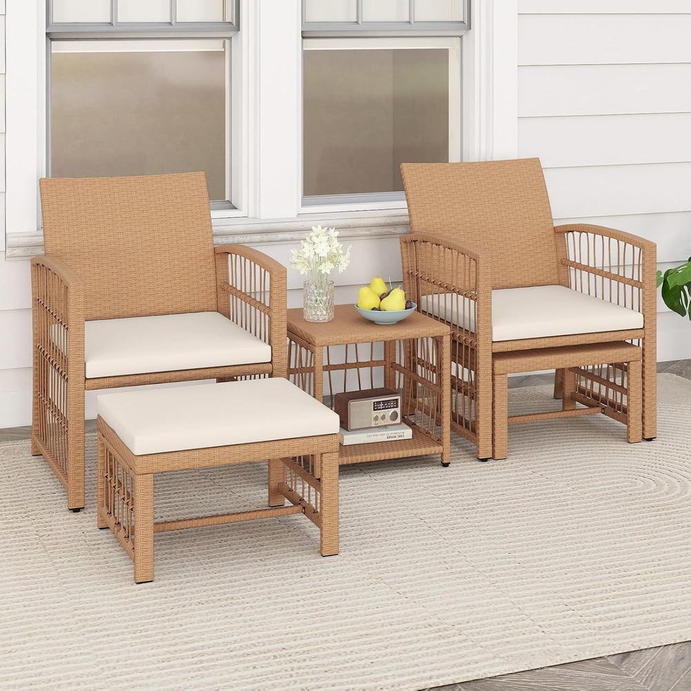 Tangkula 5 Pieces Patio Wicker Conversation Set, Outdoor Furniture Set with 2...