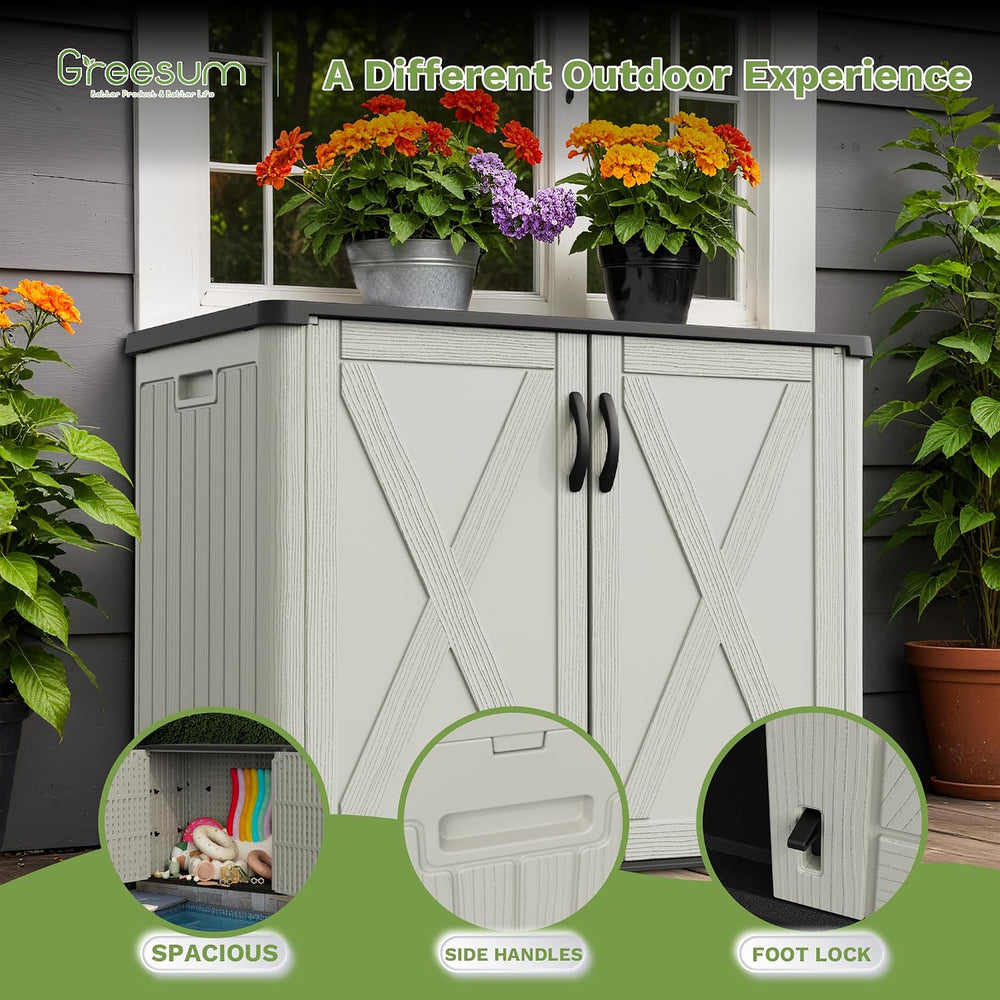 Greesum 26 Cuft Outdoor Storage Box with Lockable Doors, Beige