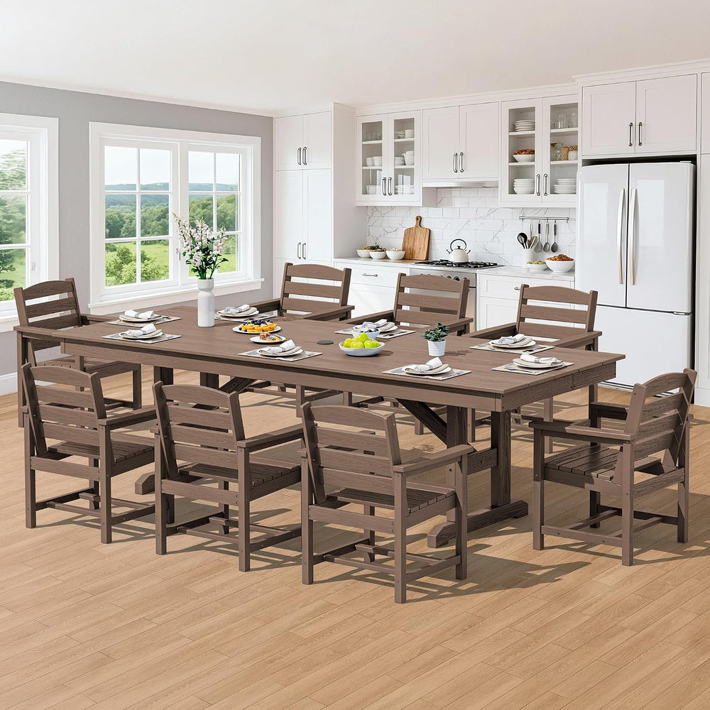 SERWALL Outdoor HDPE Dining Chairs Set of 4 with Arms & Widended Seat,Brown