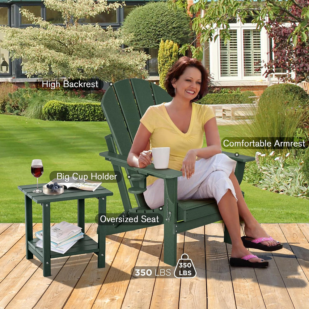 nalone Folding Adirondack Chairs Set of 2 with Cushion with Cup Holder, HDPE ...