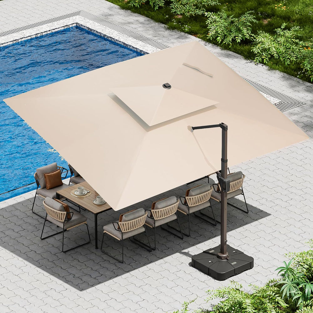 10 X 13 FT Cantilever Patio Umbrella Outdoor with Lights & Base