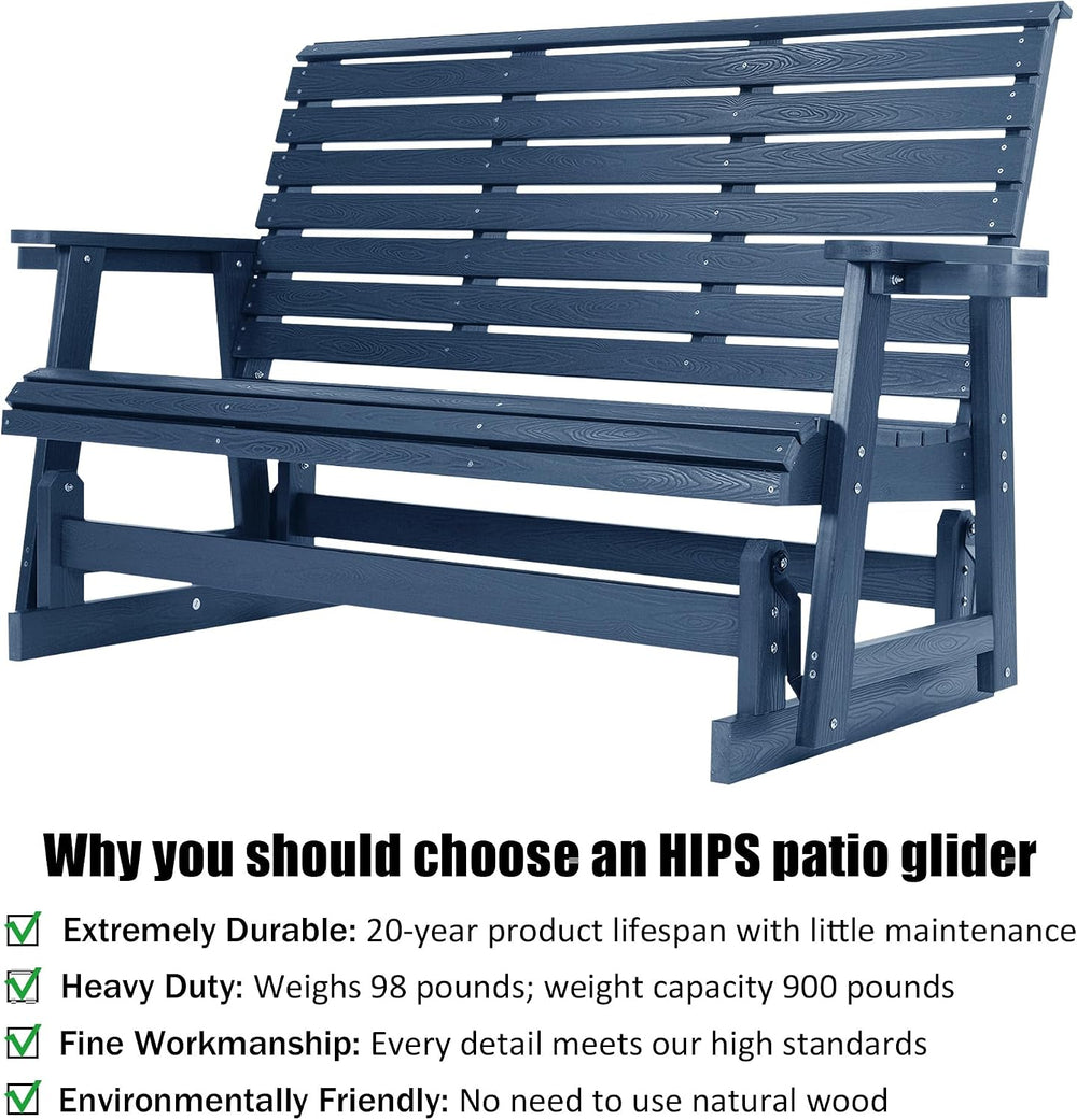 HIPS Patio Glider with Cup Holders, Durable Poly Lumber Material, All-Weather...