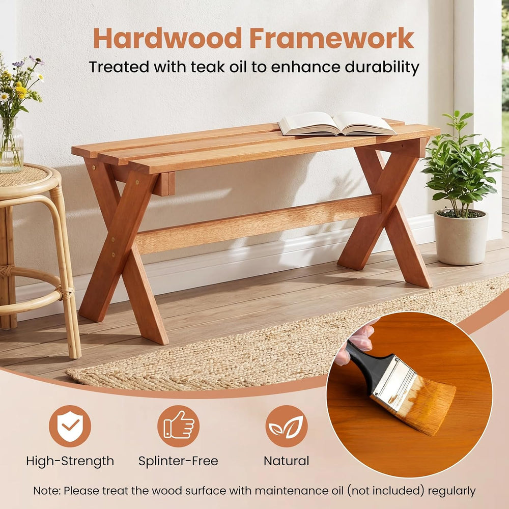 Tangkula Wood Backless Outdoor Bench, 2-Person Garden Bench, 1 Pack, Rustic