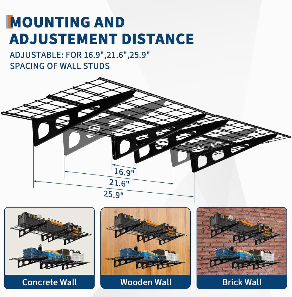 GarveeLife 2 Pack 2x6 ft Garage Storage Shelving Wall Mounted, 24in-By-72in
