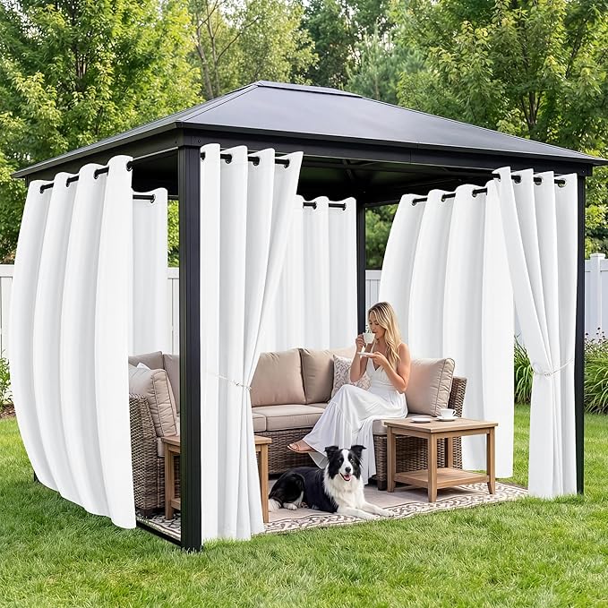 Outdoor Curtains for Patio Waterproof 6 Panels - Windproof, Privacy, Weatherp...
