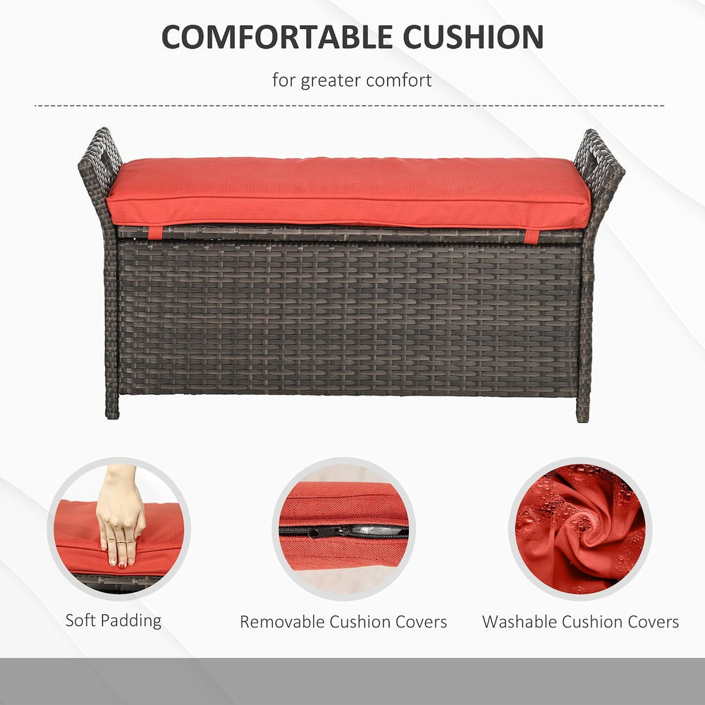 Outsunny 29 Gallon Patio Wicker Storage Bench Outdoor PE Rattan Red