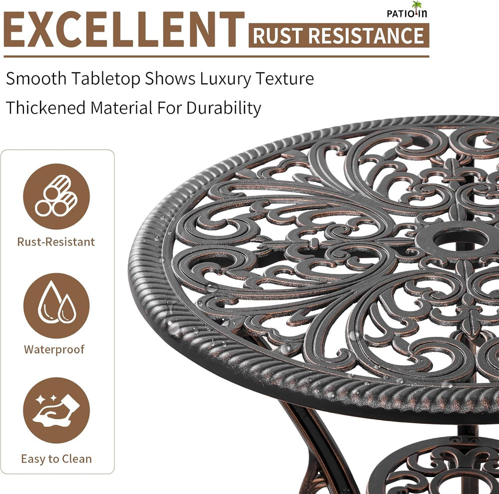 3 Piece Cast Aluminum Bistro Set, Bronze Bistro Table and Chairs Set of 2, 3 ...