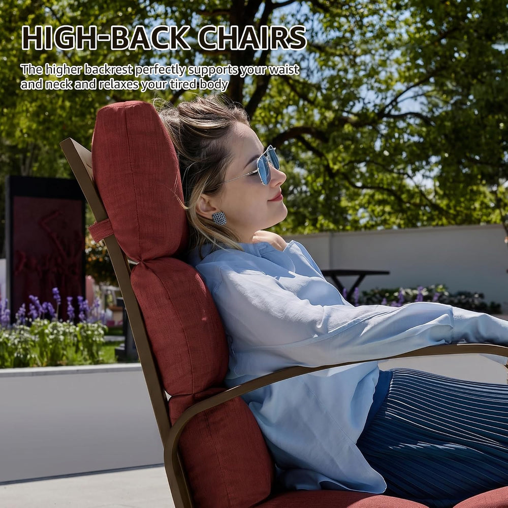 3 Piece High Back Patio Bistro Set, Outdoor Swivel Rocker Chair, Burgundy