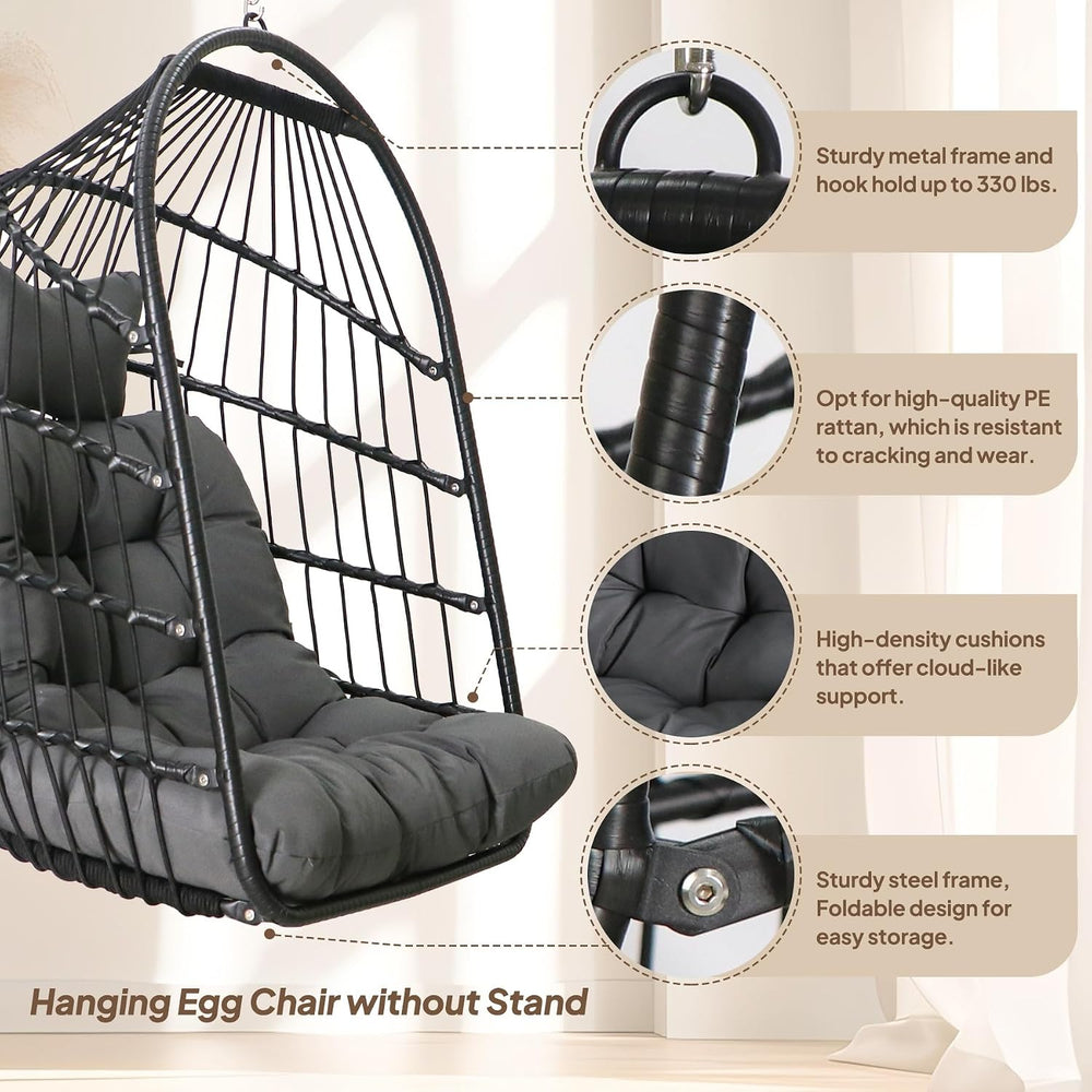 Chihee Egg Chair Foldable Wicker Rattan Hanging Swing Chairs Indoor Outdoor P...