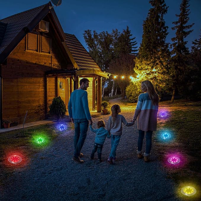 LYHOPE Solar Ground Light Outdoor, 16 Pack 8 LED Color Changing Solar Disk Li...
