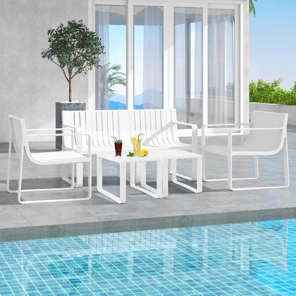 Tangkula Patio Loveseat, 2-Person Bench, White
