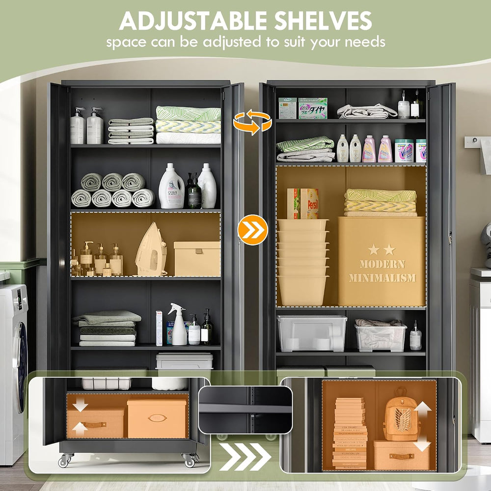 Metal Garage Storage Cabinet with Wheels,75" H Locking Tool Cabinet with...