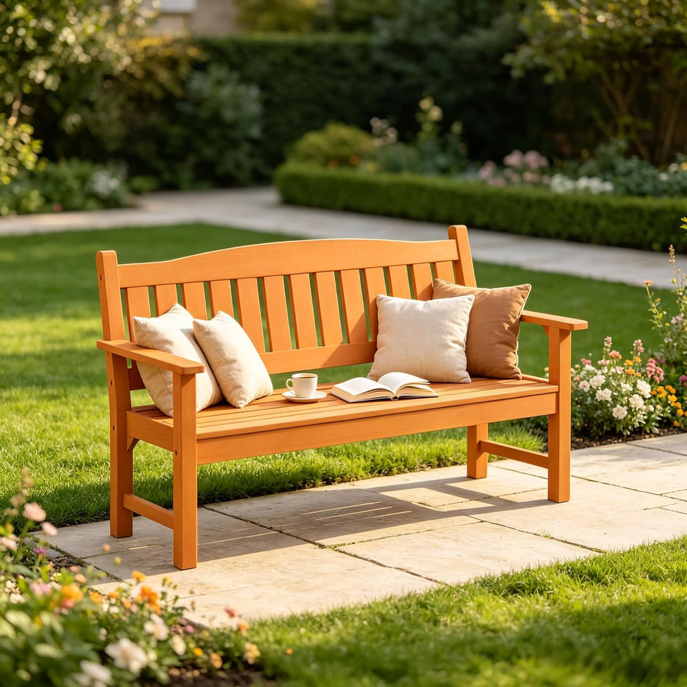 3-Person Poly Lumber Outdoor Bench Weatherproof, 800 Lbs, Orange