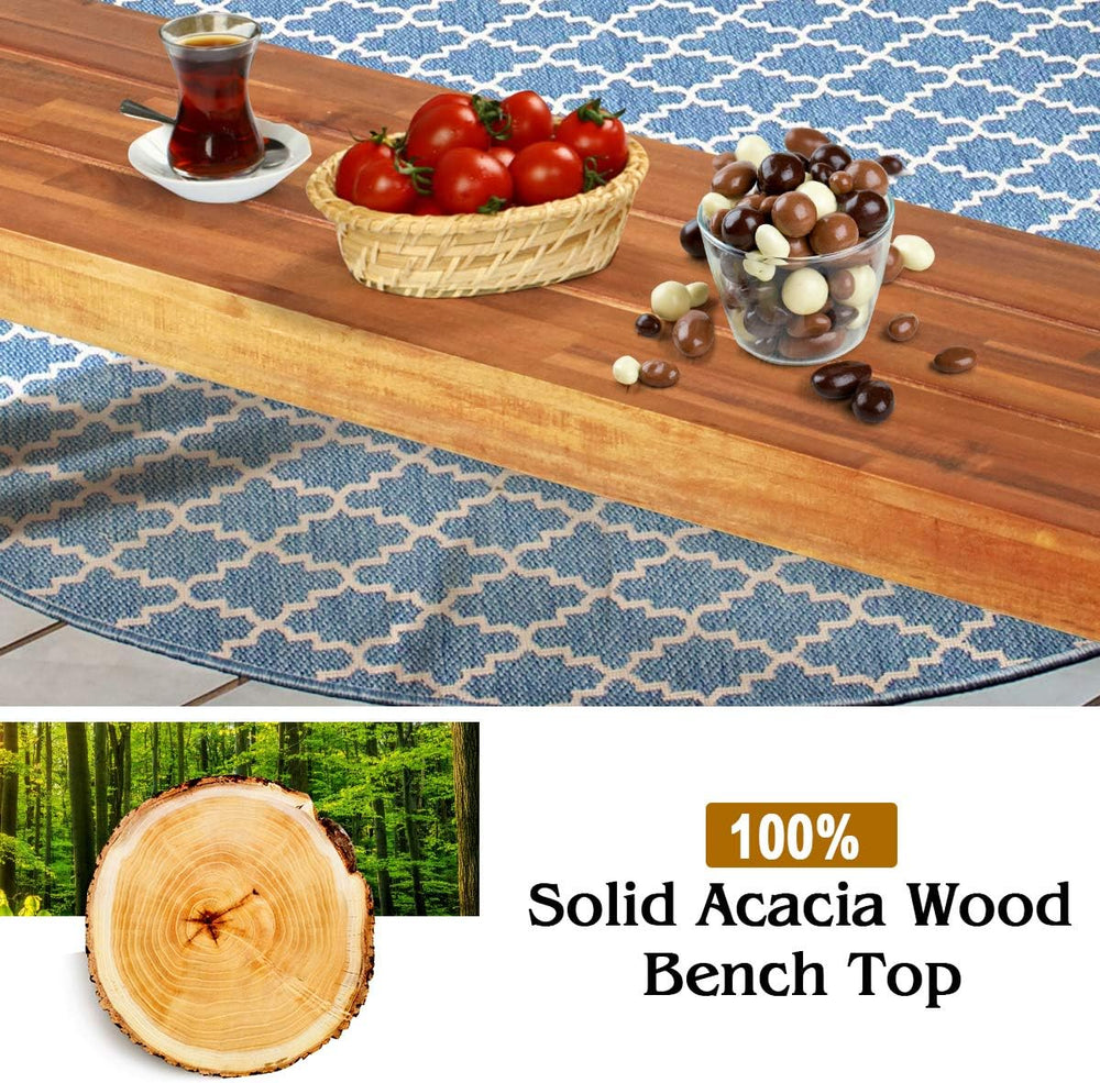 GIANTEX 60" Acacia Wood Bnech, 3-Person Backless Outdoor Patio Dining Be...