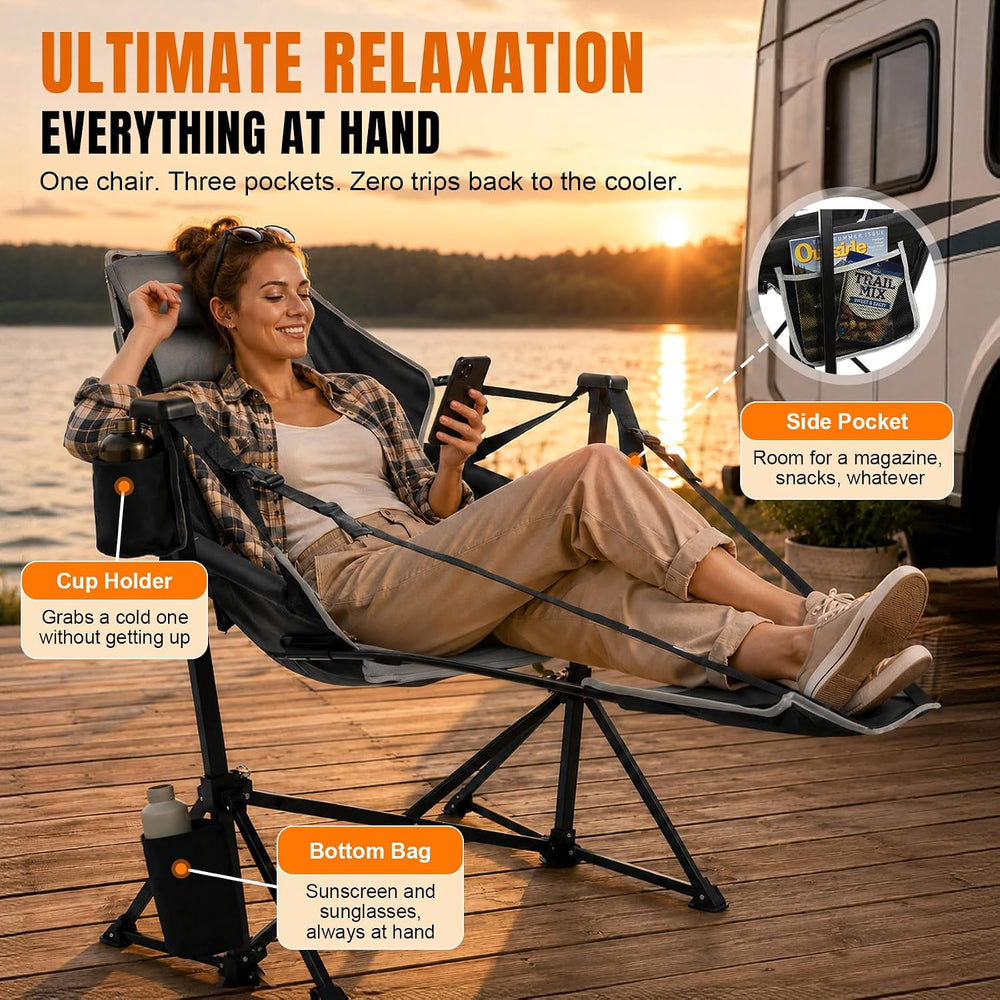 HOPERAN Hammock Camping Chair with Footrest, 400 lbs Swing Chair, Black