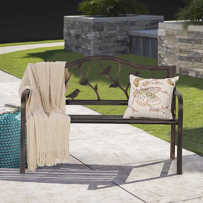 Sophia & William Outdoor Bench, Porch Bench, Garden Bench, Wrought Iron B...