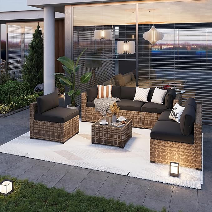 Aoxun Patio Furniture Sets, 7-Piece Outdoor Patio Furniture with Thick Cushio...