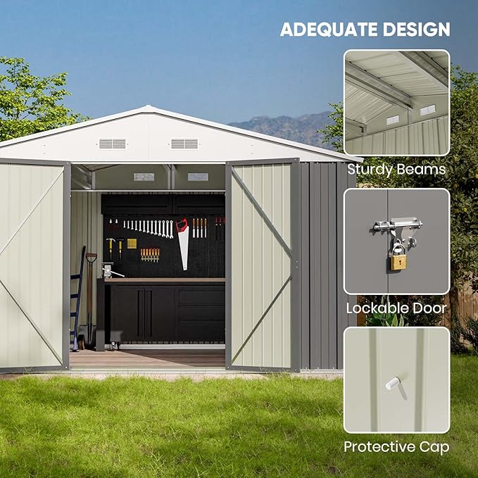 Patiowell 10 x 8 FT Outdoor Storage Shed, Large Garden Tool Metal Shed with S...