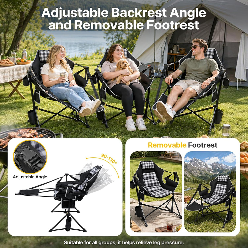 ZENPETIO Hammock Camping Chair with Footrest, Thick Padded Cushion, 500 lbs