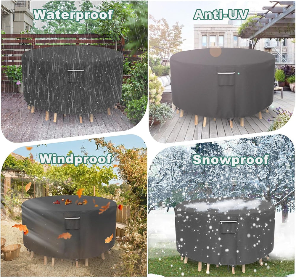 Round Patio Furniture Covers, 500D Heavy Duty Waterproof UV Resistant Cover f...