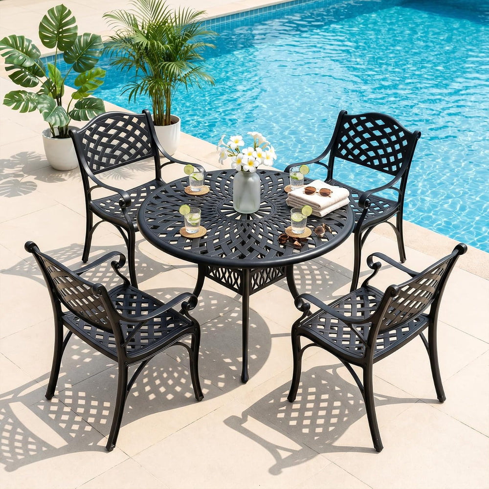 5 Piece Cast Aluminum Outdoor Dining Set, Outdoor Table and Chairs Set of 4, ...