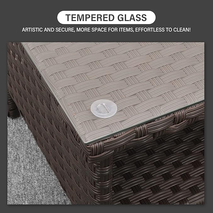 Outdoor Wicker Coffee Table Patio Furniture Garden Rattan 2-Layer Glass Table...