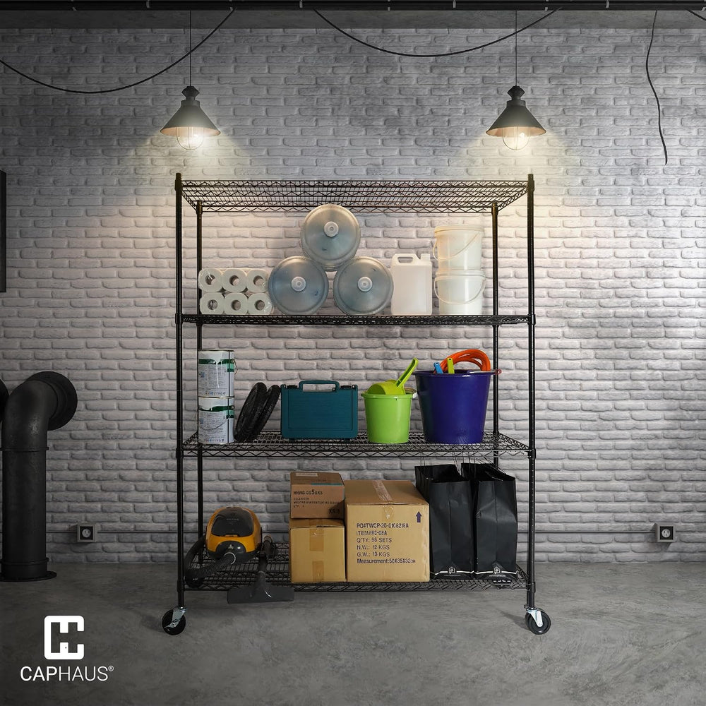 CAPHAUS 4-Tier Commercial Grade Heavy Duty Adjustable Height Wire Shelving w/...